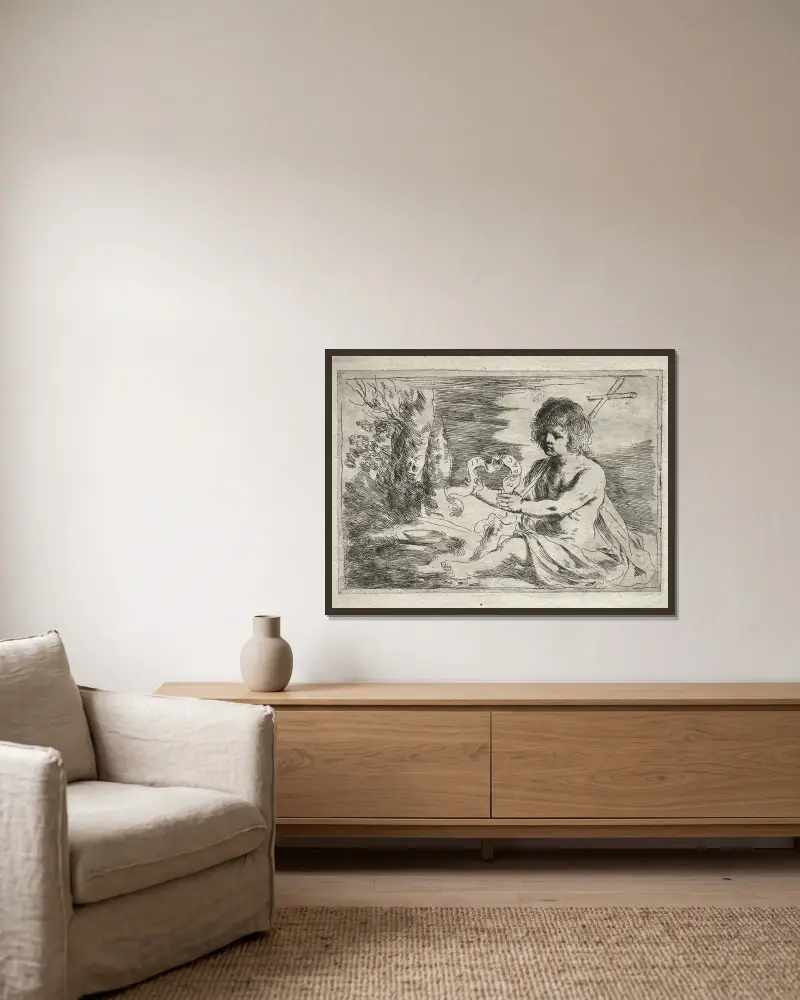 St. John the Baptist av Guercino inramad på en vägg