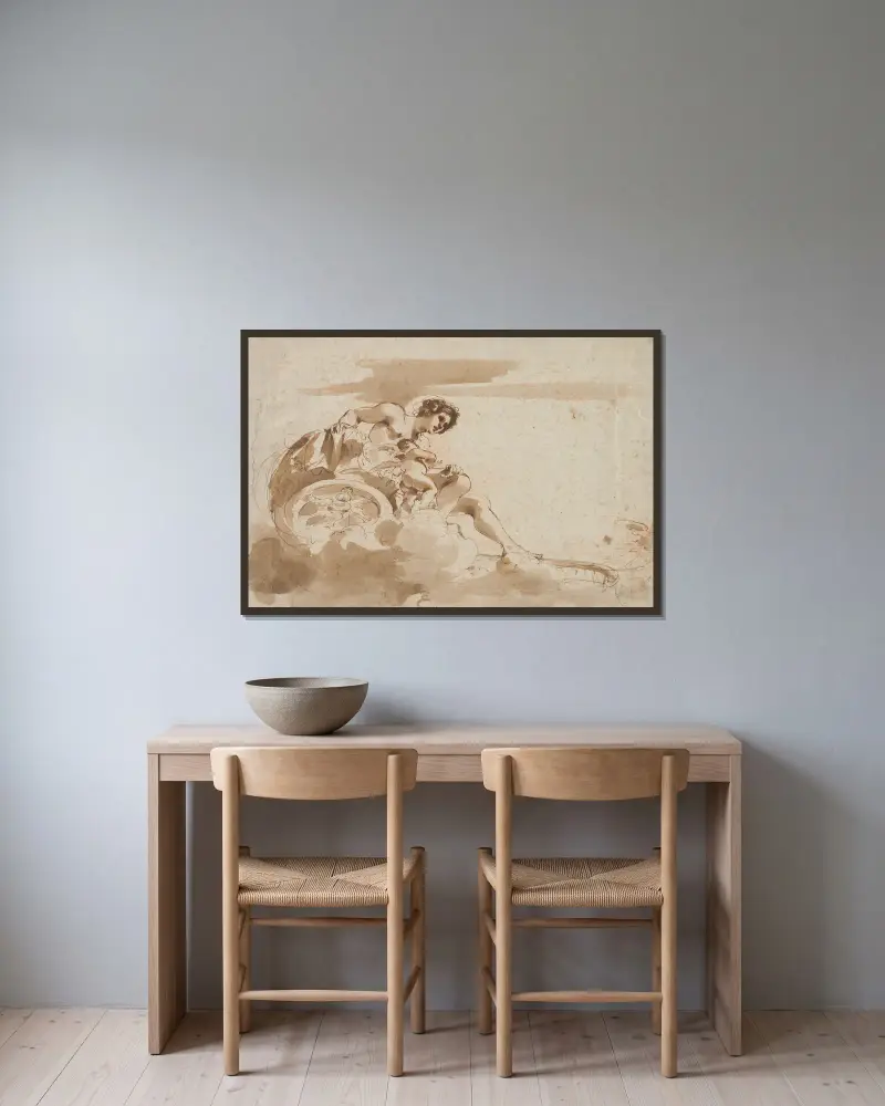 Venus und Cupido im Wagen von Guercino gerahmt an einer Wand