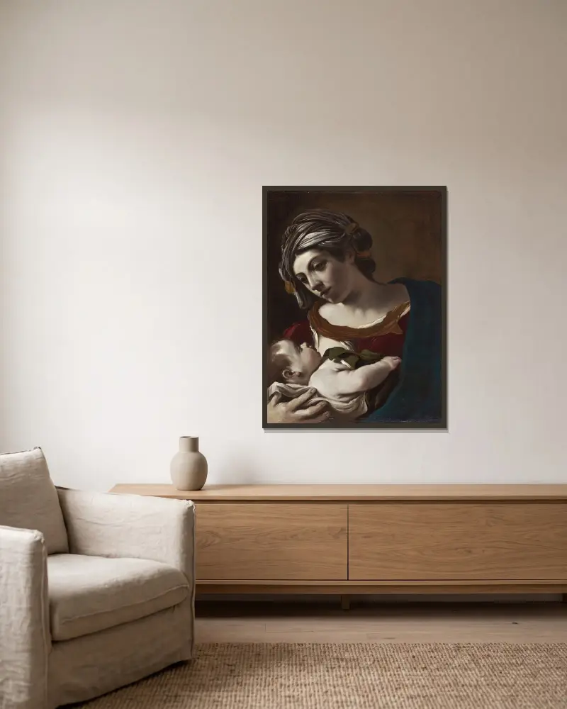Virgin and Child, 1621 – nr 2 av Guercino inramad på en vägg