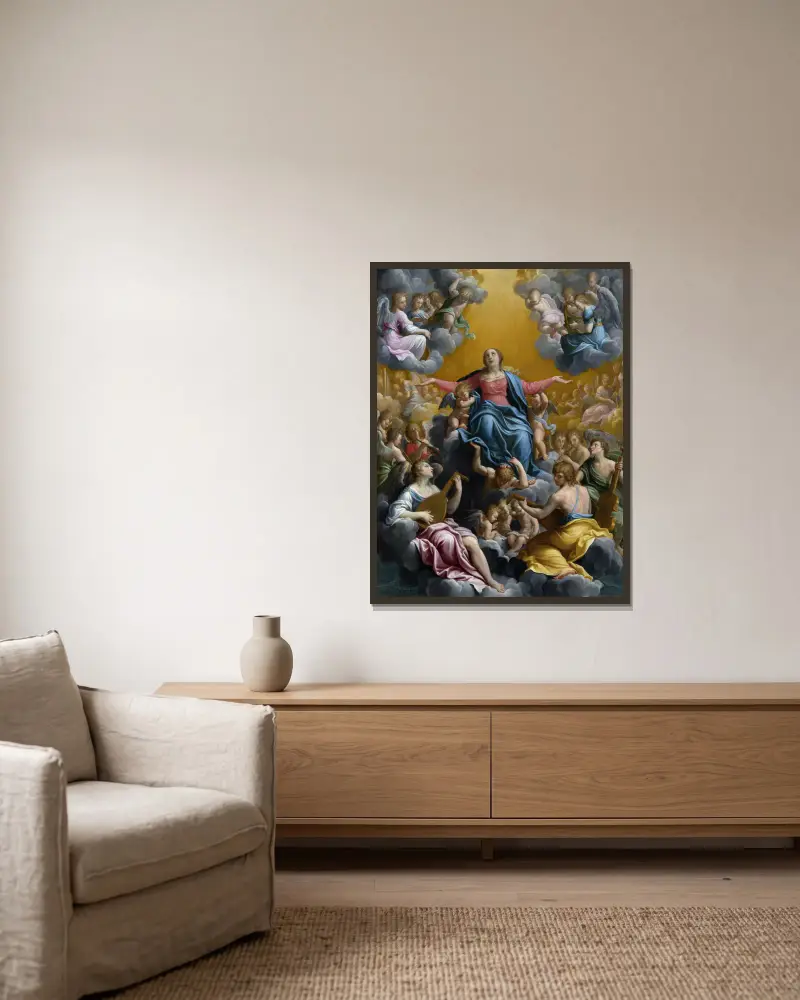 Jungfru Marie himmelsfärd av Guido Reni inramad på en vägg