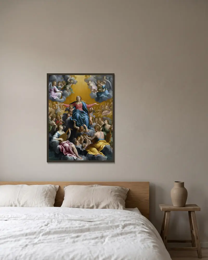 Jungfru Marie himmelsfärd av Guido Reni inramad på en vägg