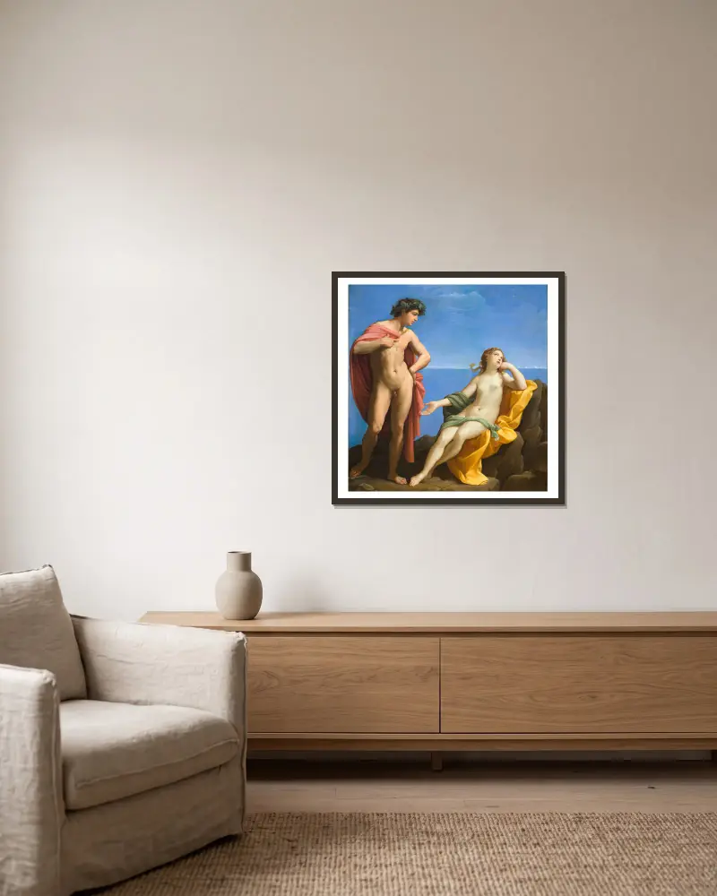 Bacchus and Ariadne av Guido Reni inramad på en vägg