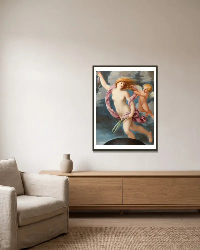 Fortuna med penningpung av Guido Reni inramad på en vägg