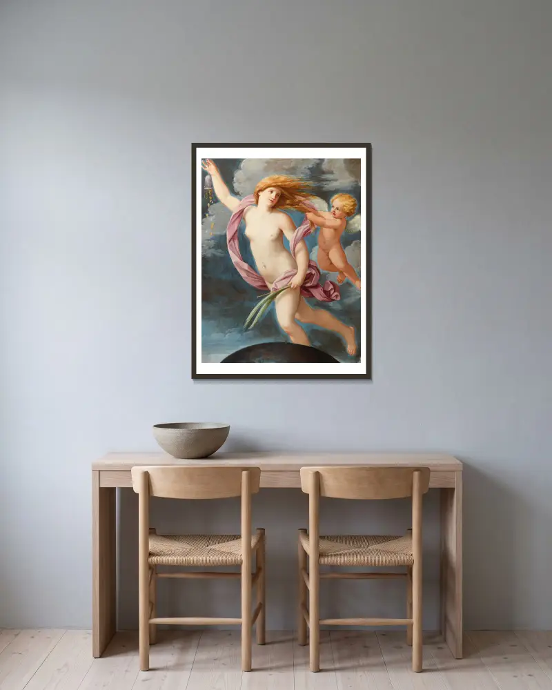 Fortuna med penningpung av Guido Reni inramad på en vägg