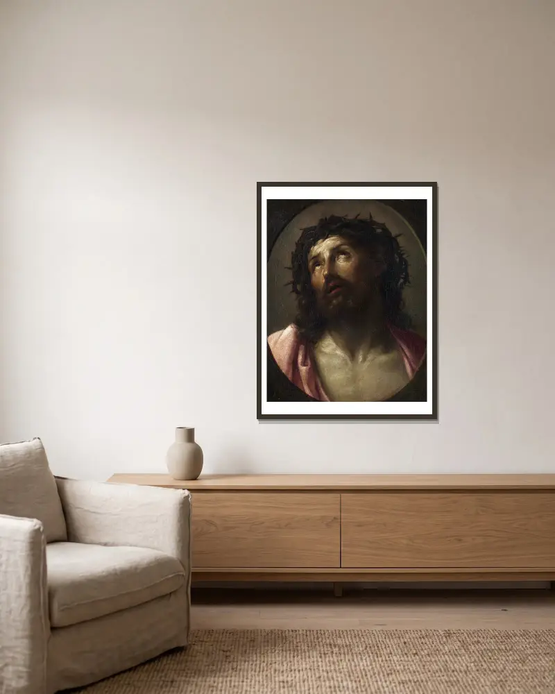 Der Schmerzensmann von Guido Reni gerahmt an einer Wand
