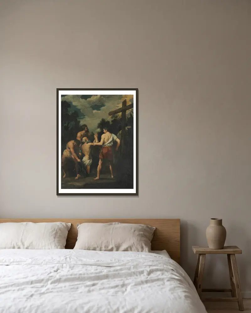 Sankt Andreas martyrium av Guido Reni inramad på en vägg