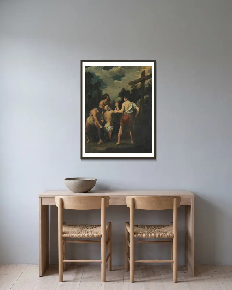 Sankt Andreas martyrium av Guido Reni inramad på en vägg