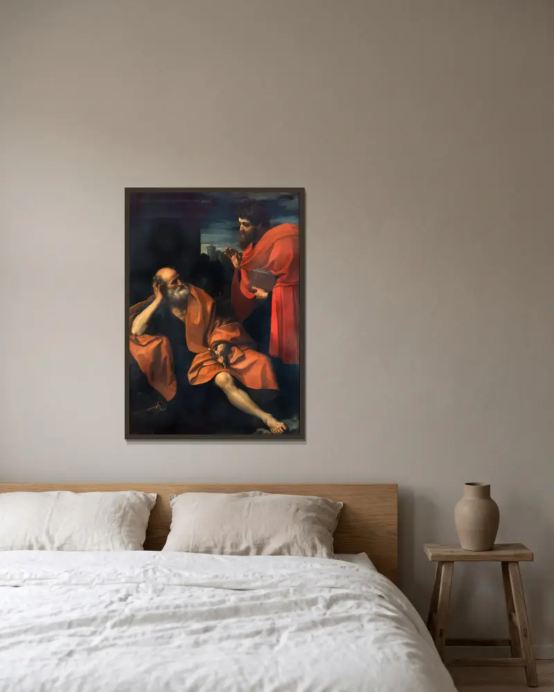 Paul Rebukes the Repentant Peter av Guido Reni inramad på en vägg