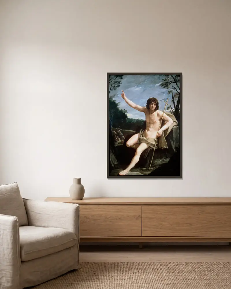 Johannes Döparen i öknen av Guido Reni inramad på en vägg