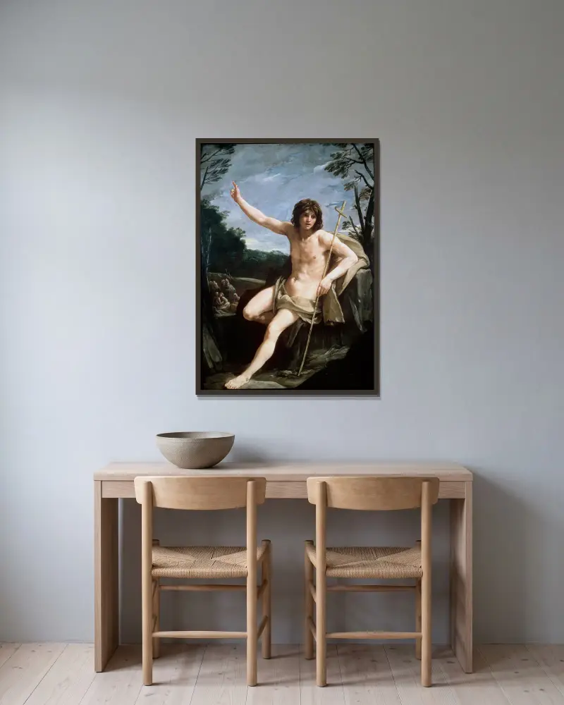 Johannes Döparen i öknen av Guido Reni inramad på en vägg