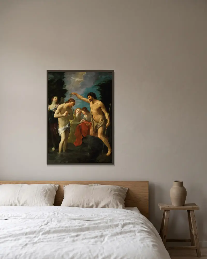 Die Taufe Christi von Guido Reni gerahmt an einer Wand