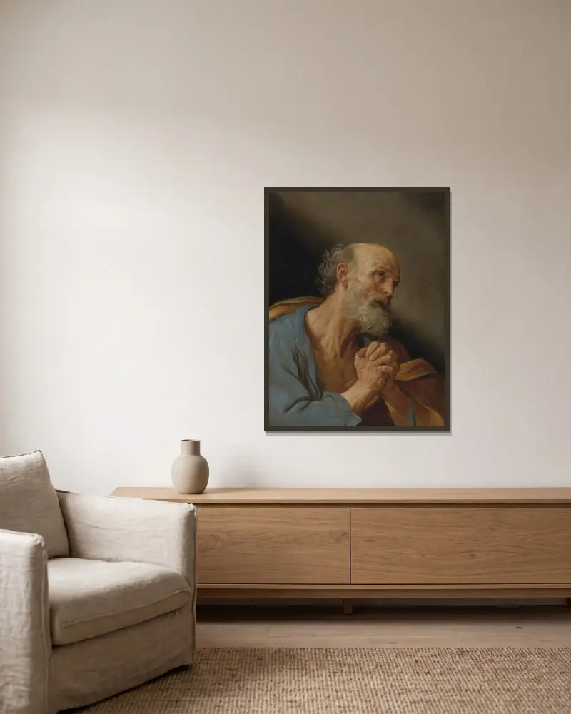 The Penitent Saint Peter av Guido Reni inramad på en vägg