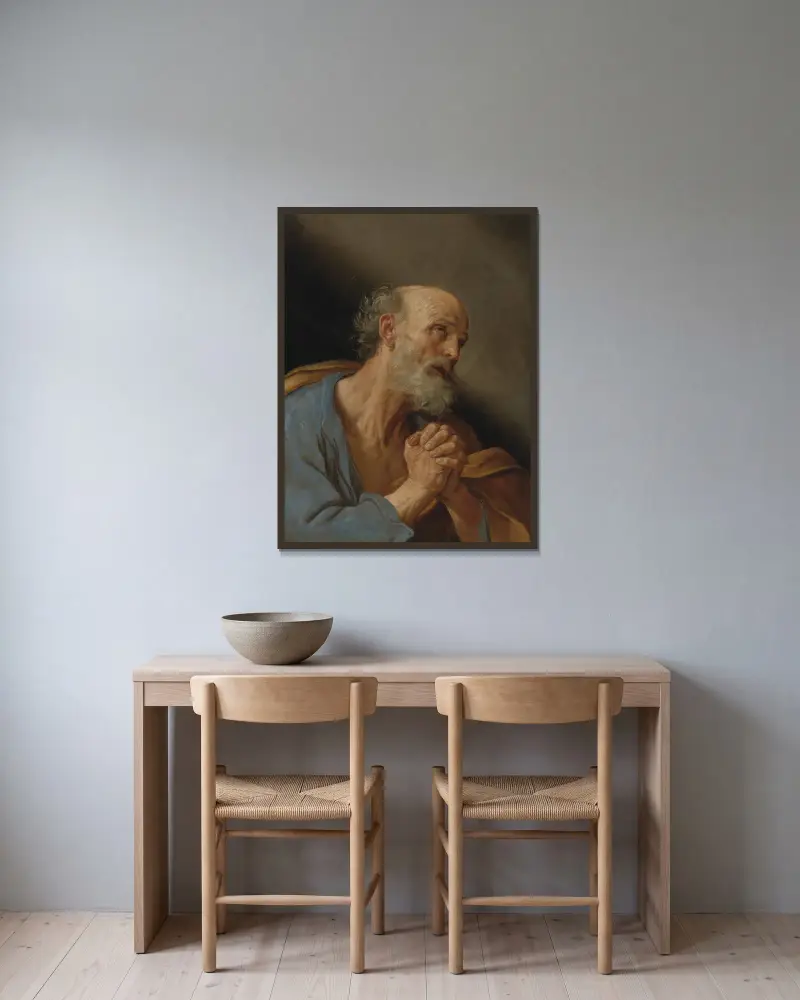 The Penitent Saint Peter av Guido Reni inramad på en vägg
