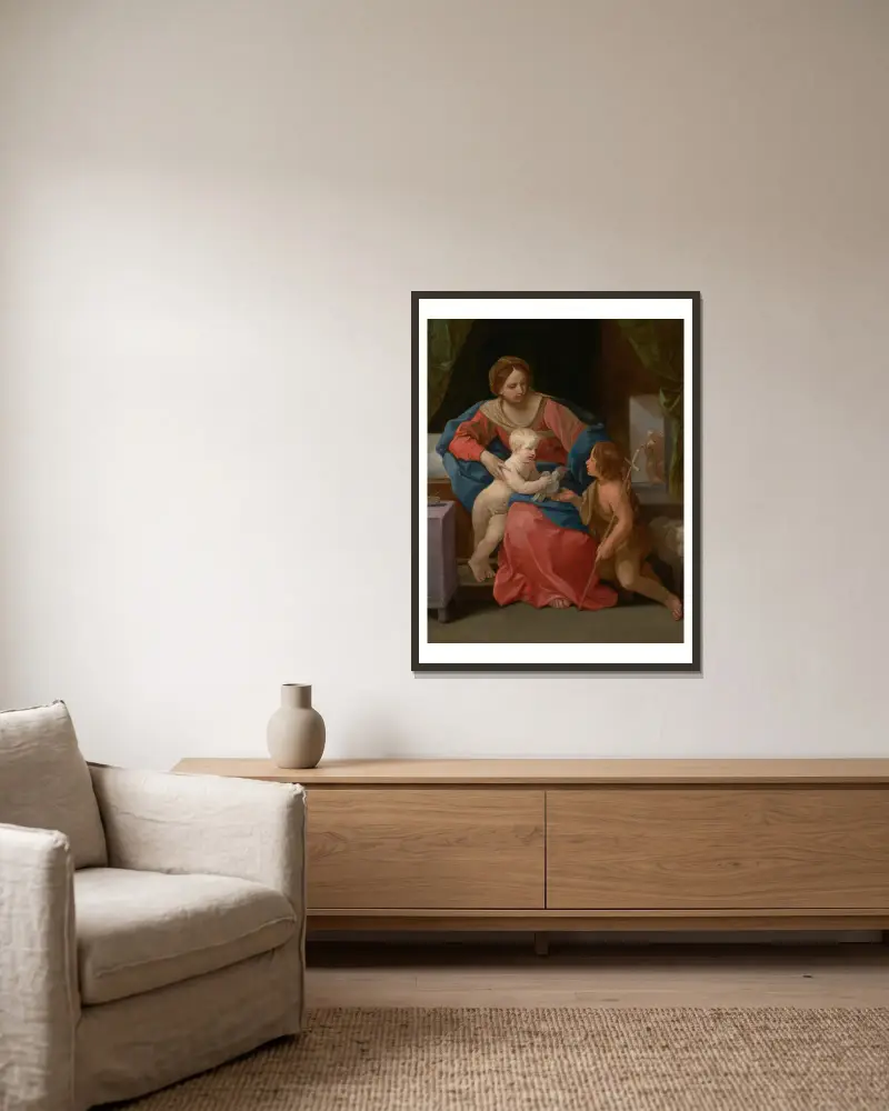 Madonnan med barnet och Johannes Döparen av Guido Reni inramad på en vägg
