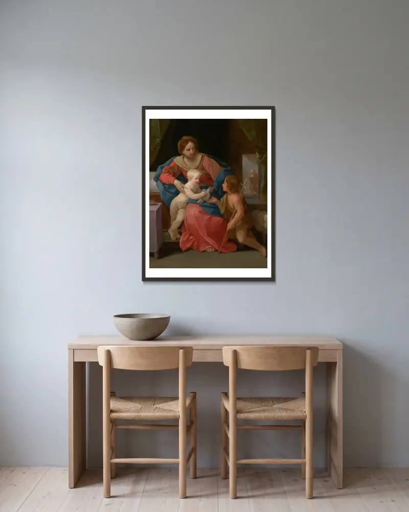 Madonnan med barnet och Johannes Döparen av Guido Reni inramad på en vägg
