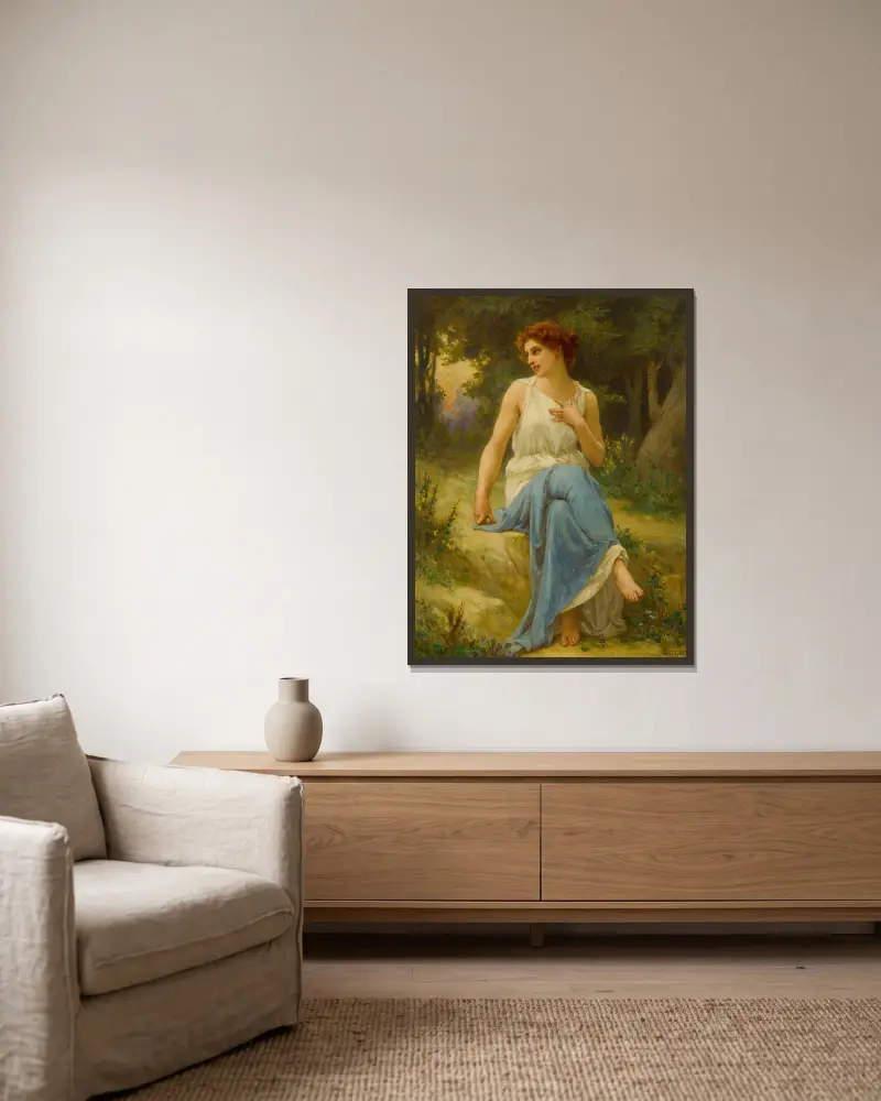 Porträtt av en sittande kvinna av Guillaume Seignac inramad på en vägg