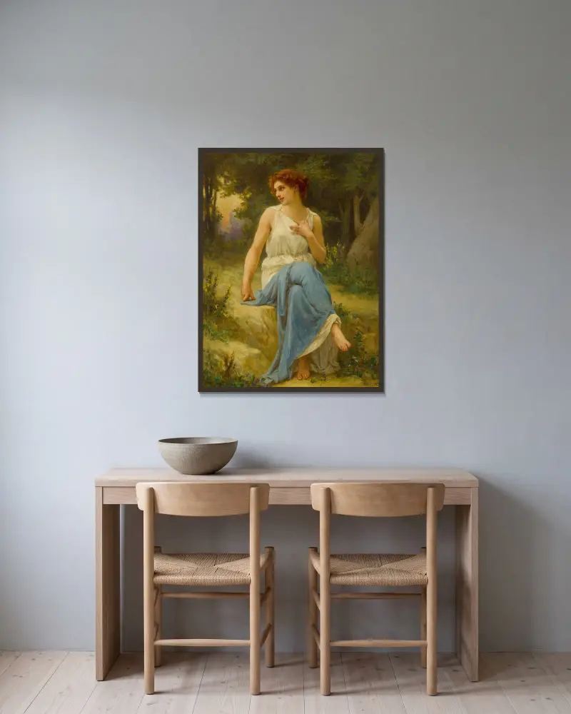 Porträtt av en sittande kvinna av Guillaume Seignac inramad på en vägg