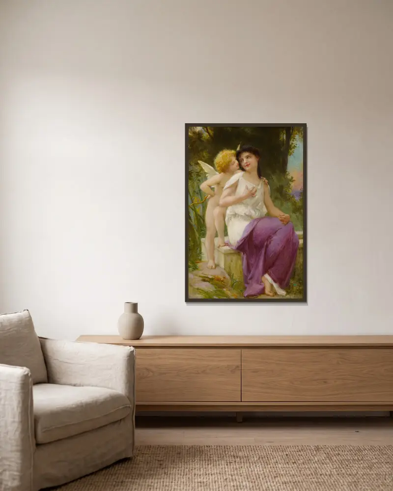Venus und Amor von Guillaume Seignac gerahmt an einer Wand