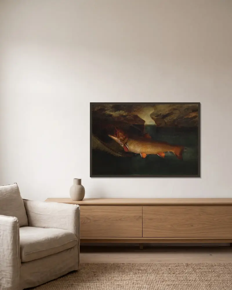 Forellenfischen von Gurdon Trumbull gerahmt an einer Wand