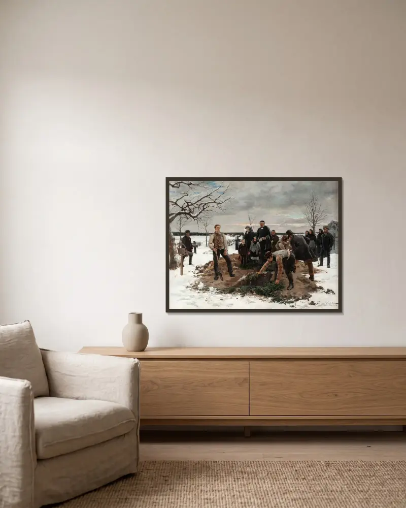 Ein Begräbnis in Alsike von Gustaf Cederström gerahmt an einer Wand