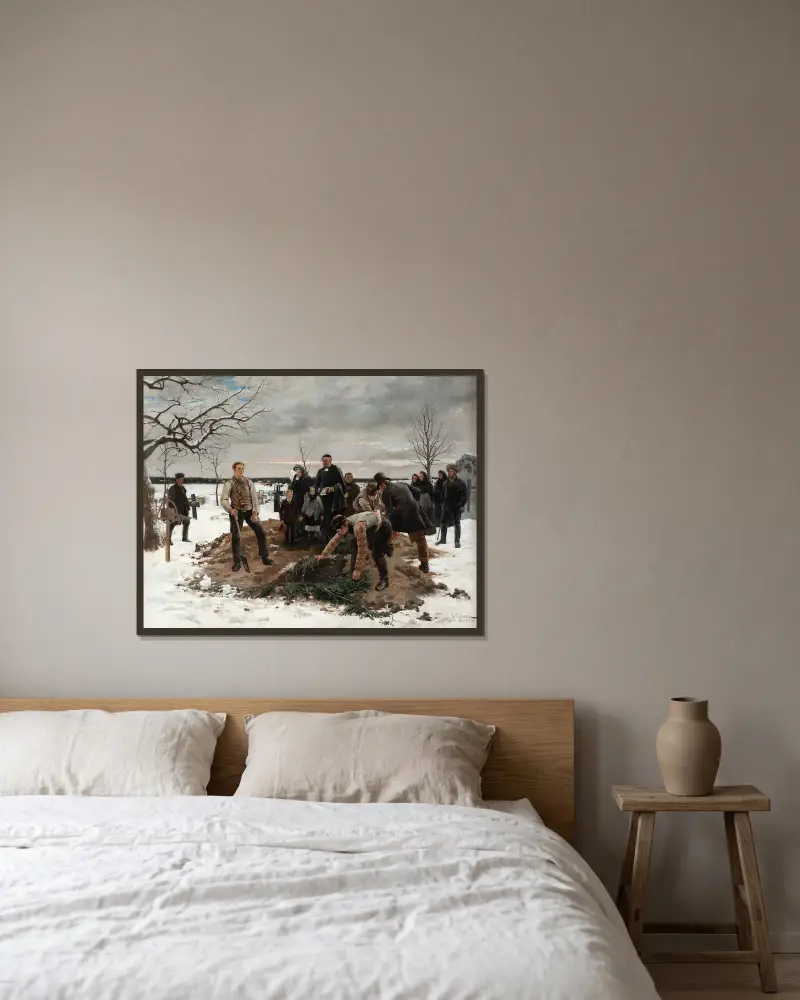Ein Begräbnis in Alsike von Gustaf Cederström gerahmt an einer Wand