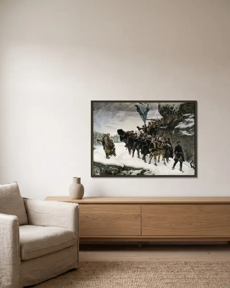 Bringing Home the Body of King Karl XII of Sweden, Gustaf Cederström w ramie na ścianie
