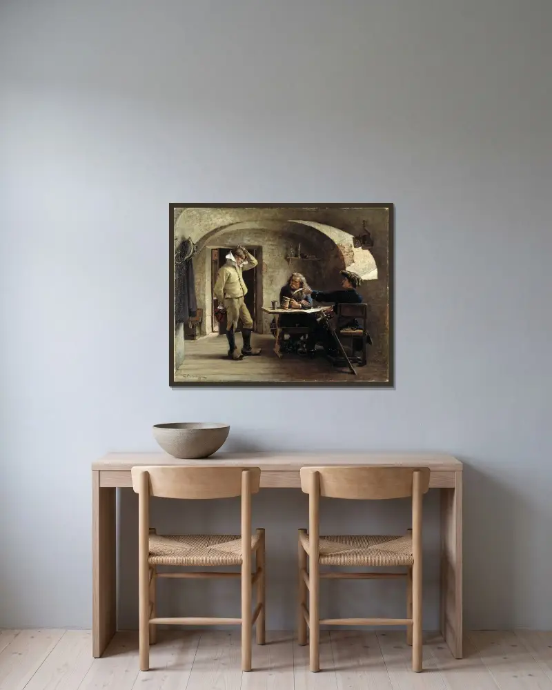 Werbeunteroffiziere von Gustaf Cederström gerahmt an einer Wand