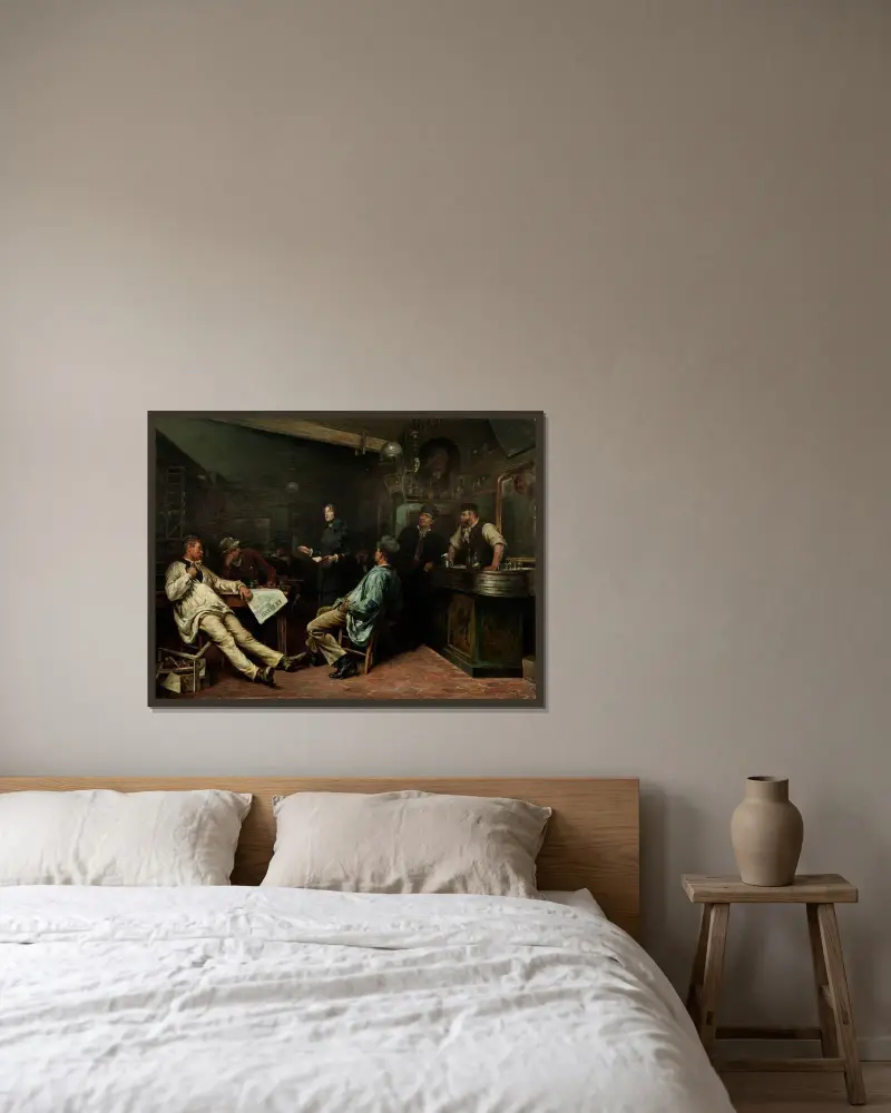 Die Heilsarmee, Fräulein Booth besucht eine Pariser Kneipe von Gustaf Cederström gerahmt an einer Wand
