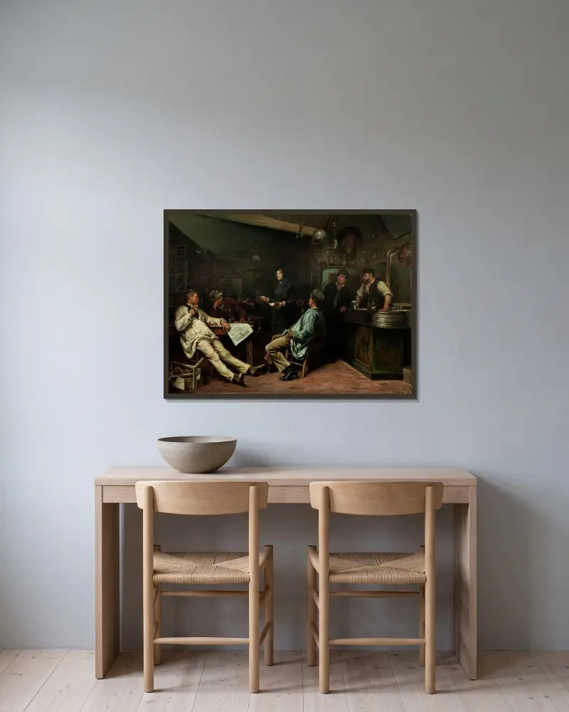 Die Heilsarmee, Fräulein Booth besucht eine Pariser Kneipe von Gustaf Cederström gerahmt an einer Wand