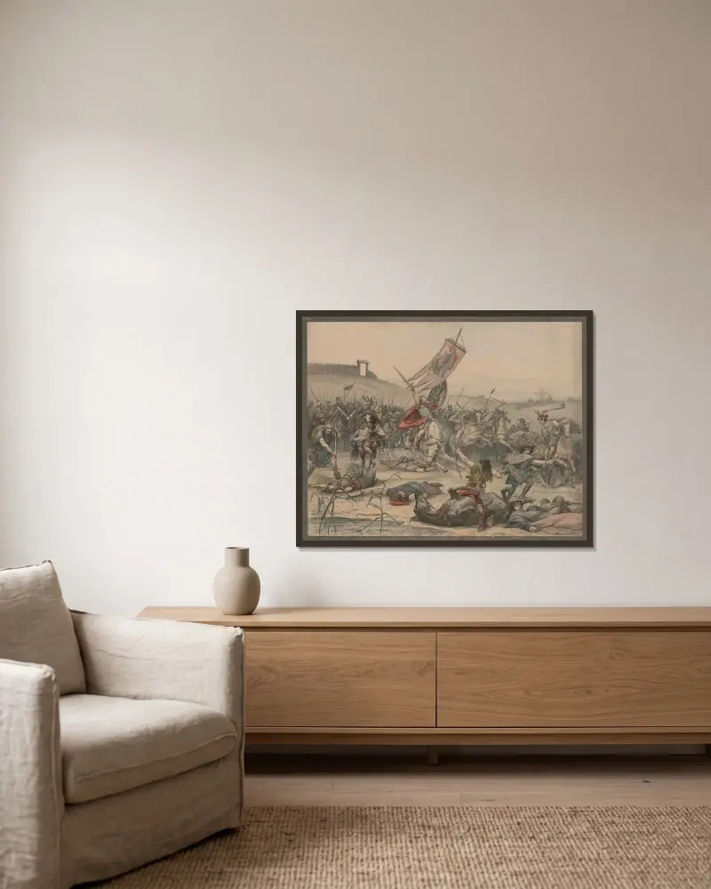 208 Otto the Great in the Battle of Lechfeld, 955 von Carl Gustaf Hellqvist gerahmt an einer Wand