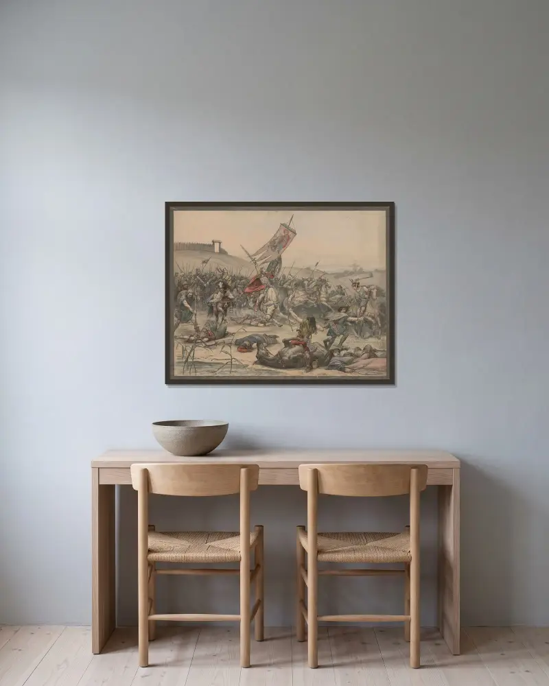 208 Otto the Great in the Battle of Lechfeld, 955 von Carl Gustaf Hellqvist gerahmt an einer Wand