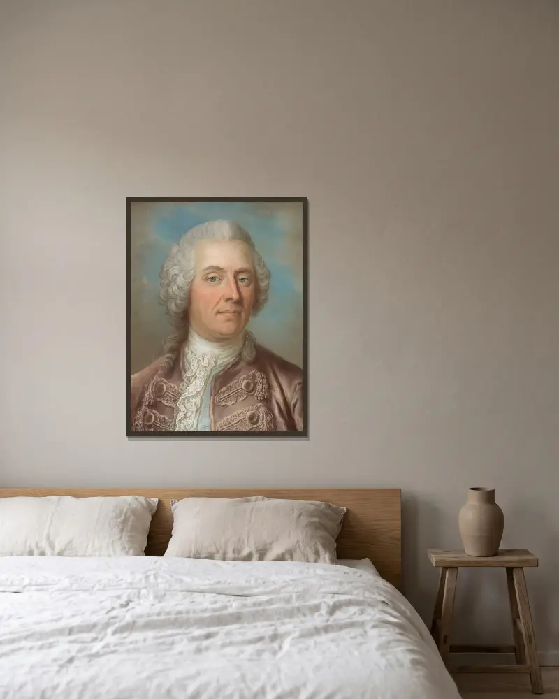 Baron Johan Wilhelm Sprengporten av Gustaf Lundberg inramad på en vägg