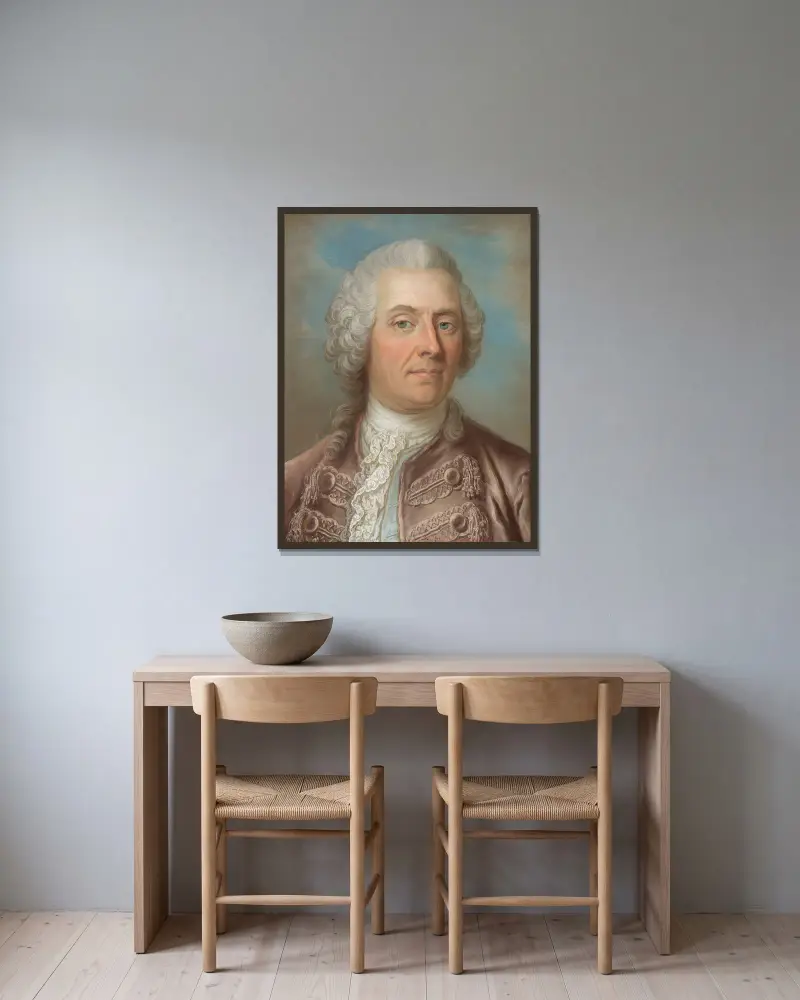 Baron Johan Wilhelm Sprengporten av Gustaf Lundberg inramad på en vägg