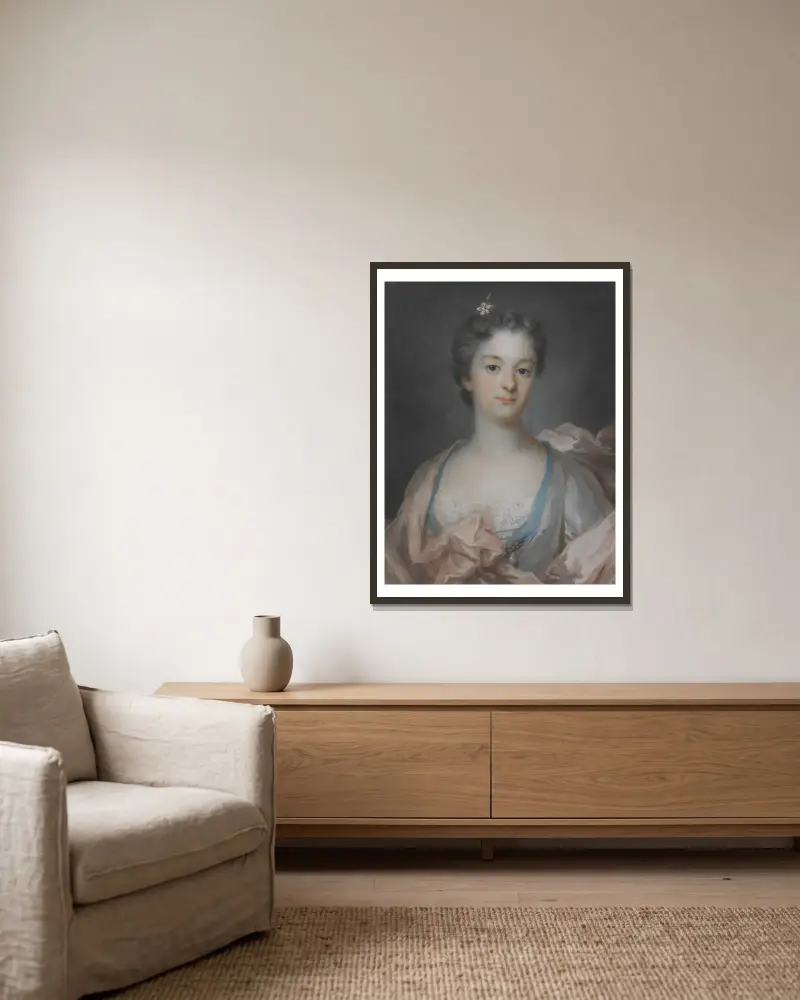 Bildnis einer jungen Dame von Gustaf Lundberg gerahmt an einer Wand
