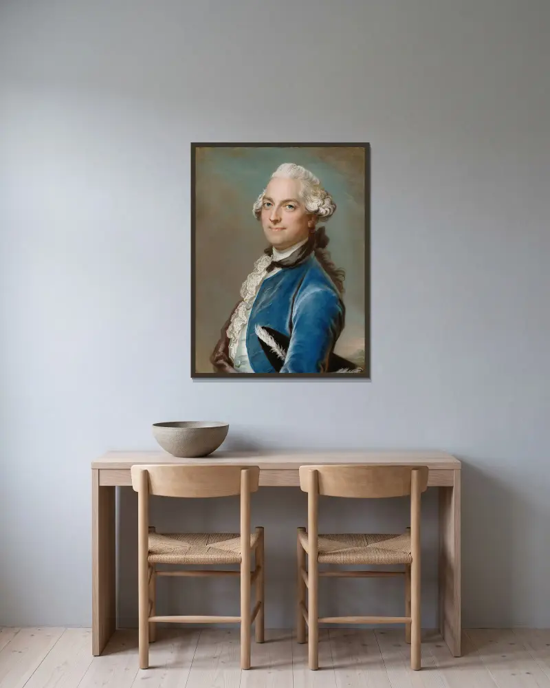Poeten Gustaf Fredrik Gyllenborg av Gustaf Lundberg inramad på en vägg