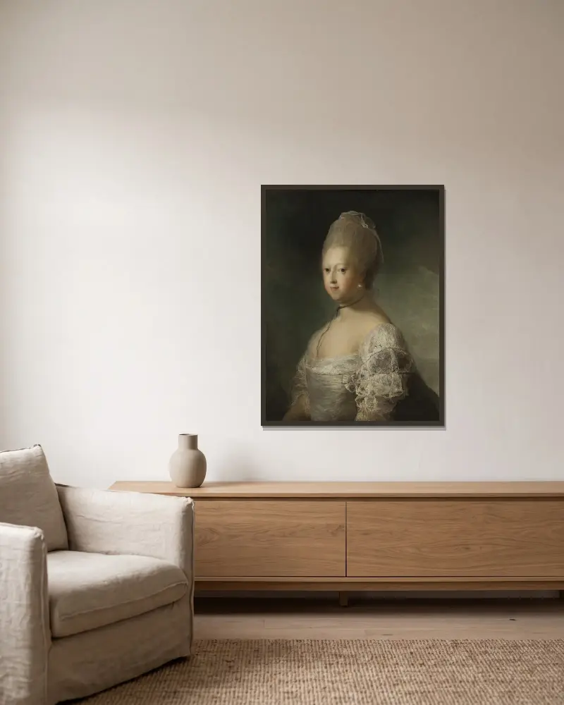 Caroline Mathilde, Danmarks drottning av Carl Gustaf Pilo inramad på en vägg