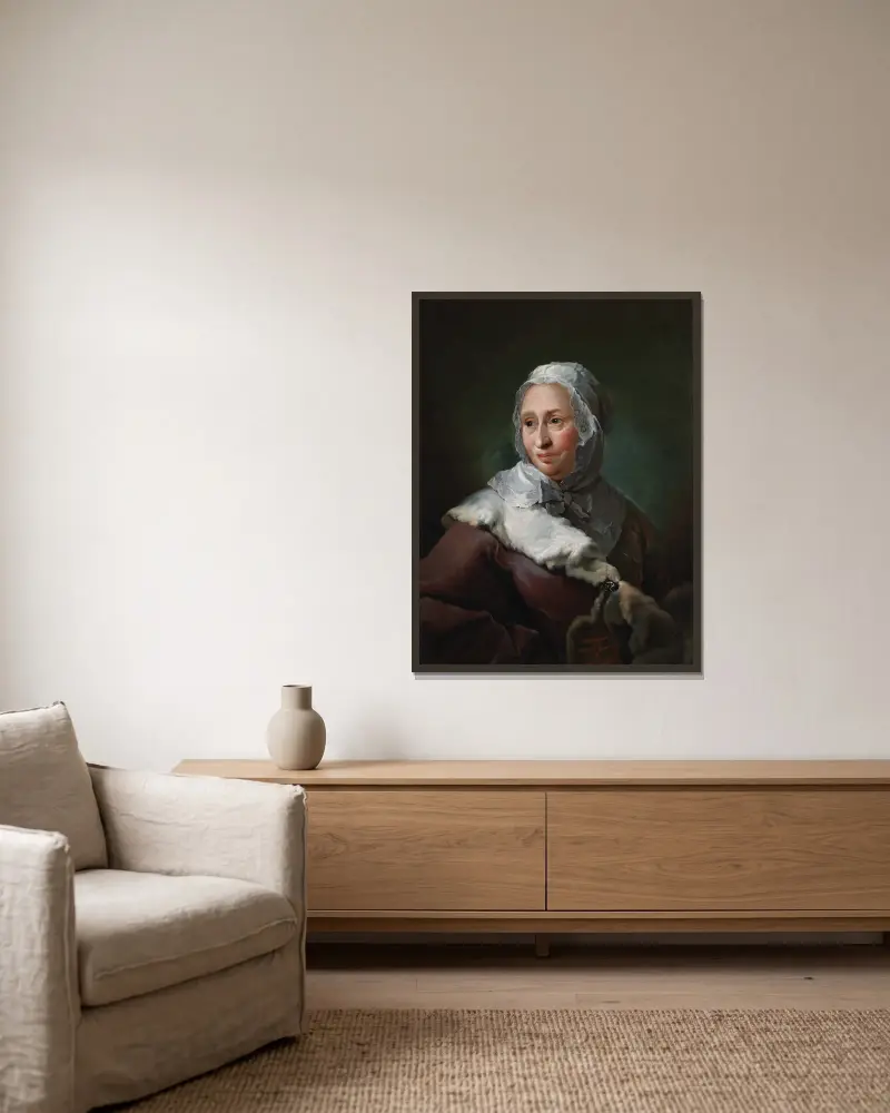 Porträtt av Elisabeth Marie Fabritius, född d’Abbestée av Carl Gustaf Pilo inramad på en vägg