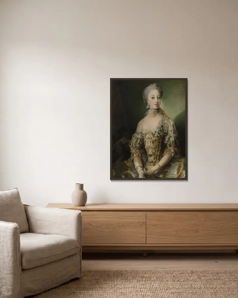 Sofia Magdalena, Sveriges drottning, 1766 av Carl Gustaf Pilo inramad på en vägg