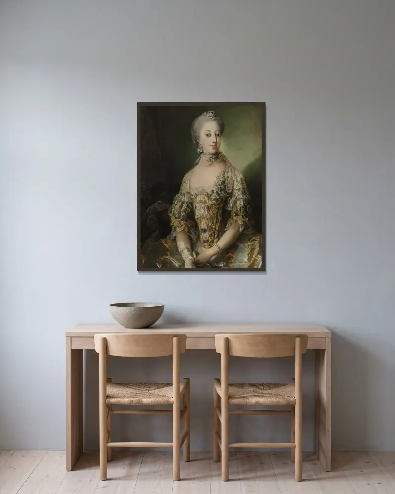 Sofia Magdalena, Sveriges drottning, 1766 av Carl Gustaf Pilo inramad på en vägg
