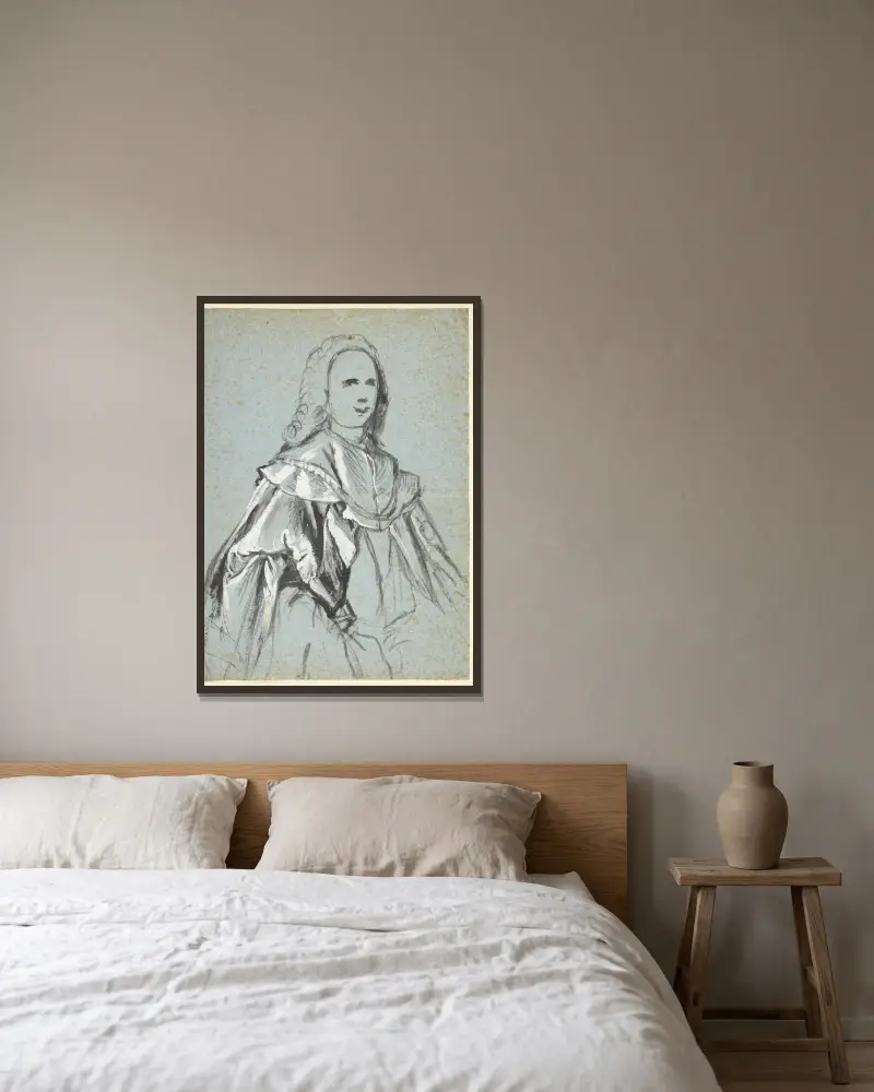 Studie till ett porträtt, förmodligen av A G Moltke av Carl Gustaf Pilo inramad på en vägg