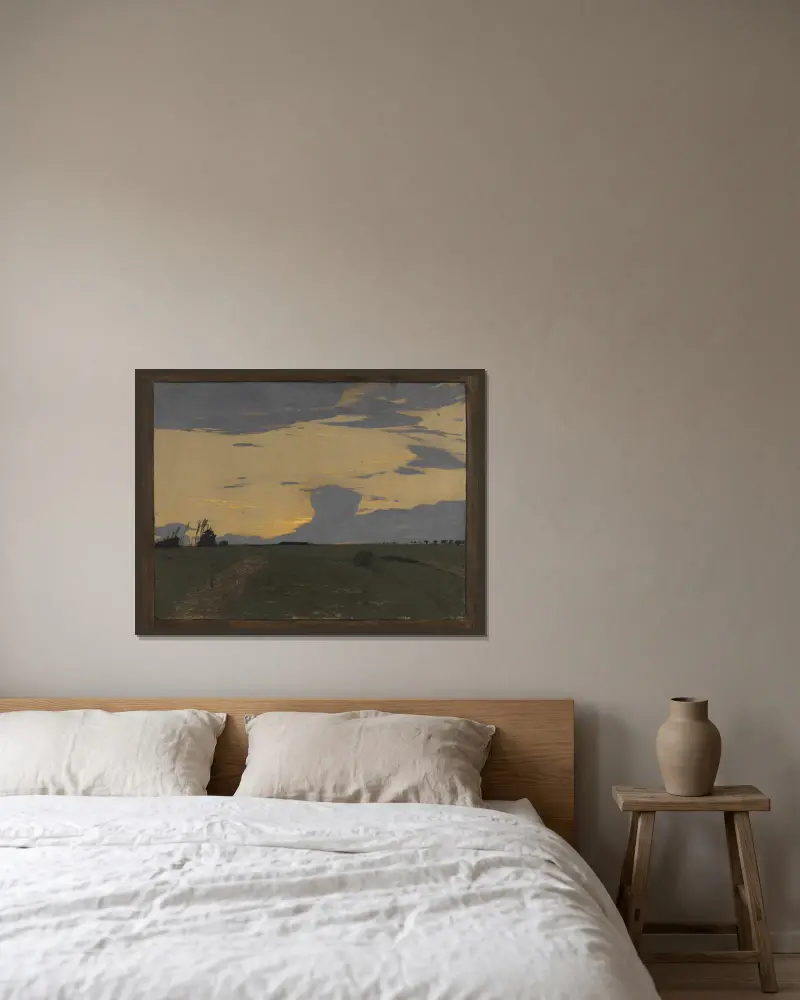 Abendwolken av Gustav Kampmann inramad på en vägg