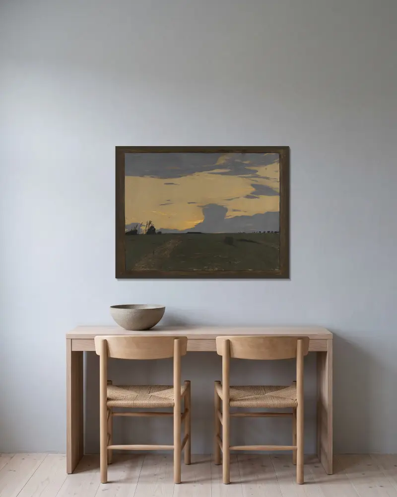 Abendwolken av Gustav Kampmann inramad på en vägg