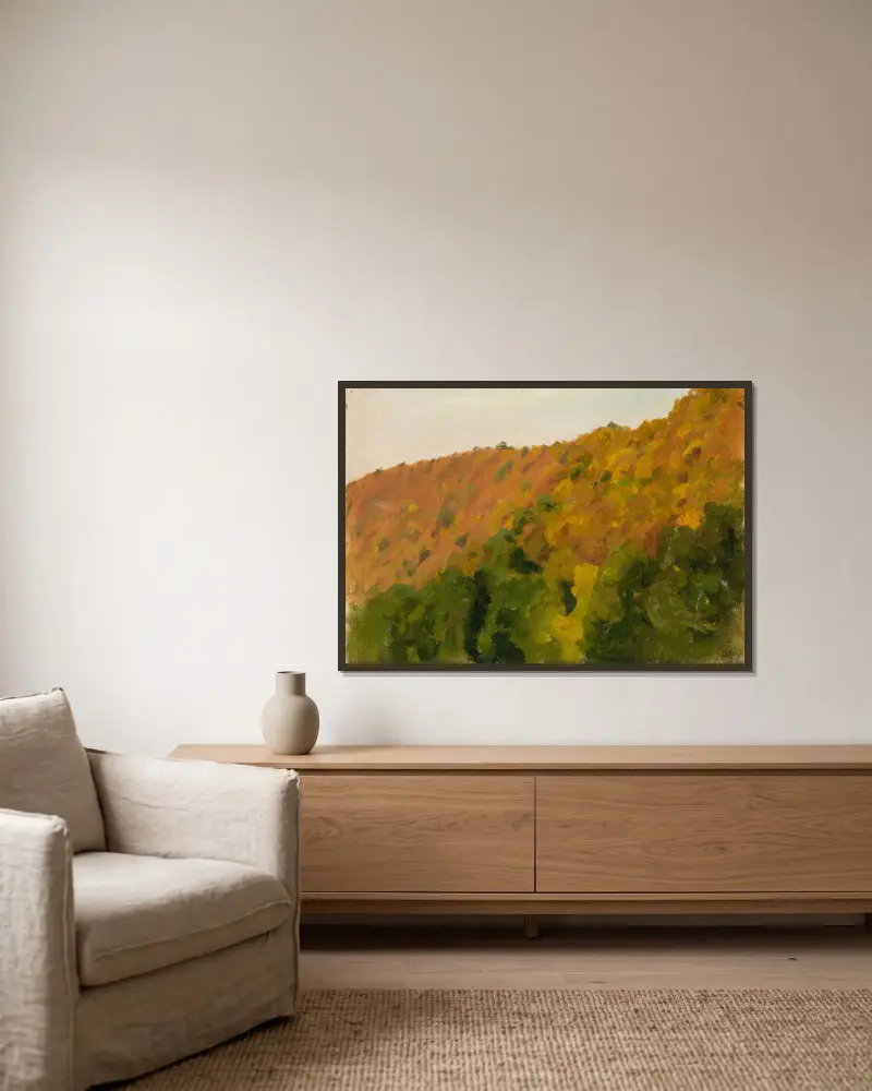 Herbstwald im Bärental av Gustav Kampmann inramad på en vägg