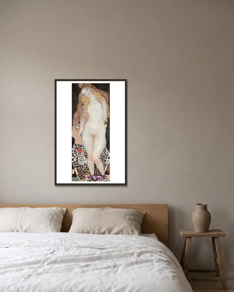 Adam And Eve av Gustav Klimt inramad på en vägg