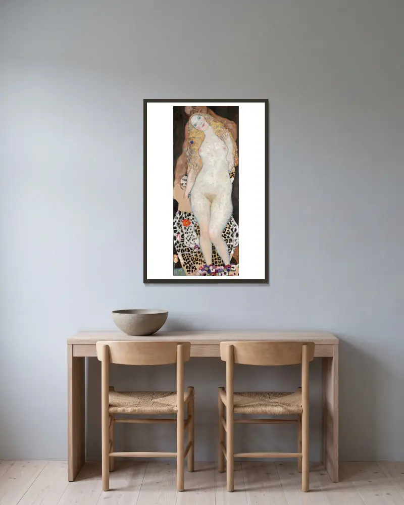 Adam And Eve av Gustav Klimt inramad på en vägg
