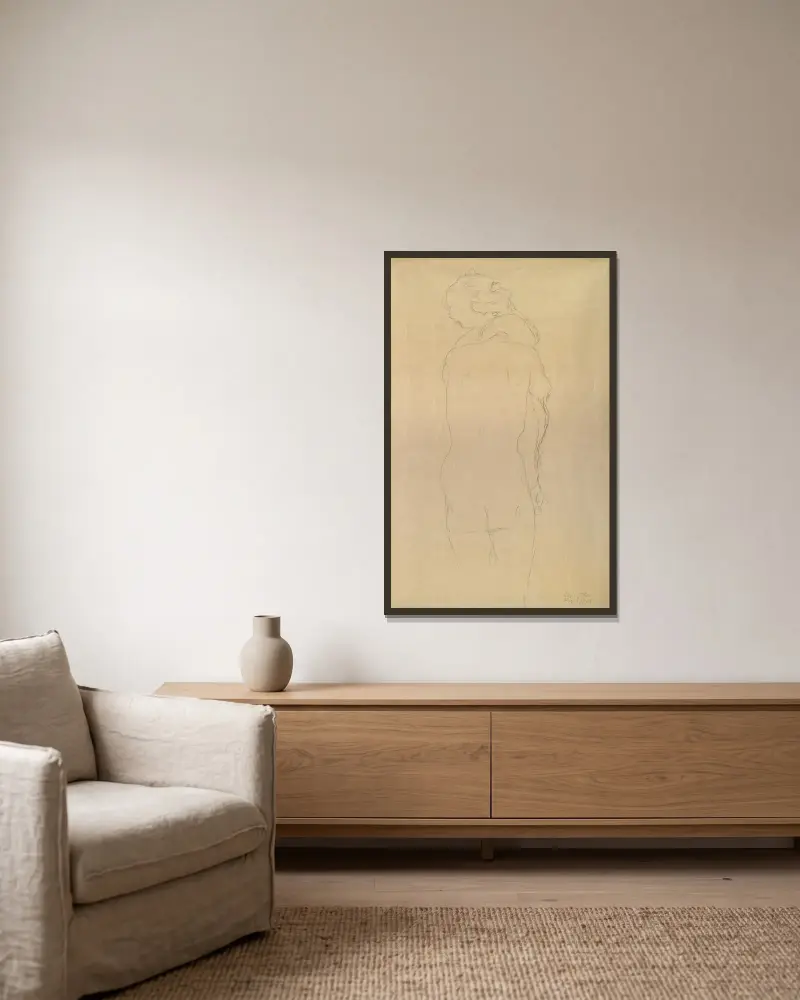 Adam und Eva Studie av Gustav Klimt inramad på en vägg