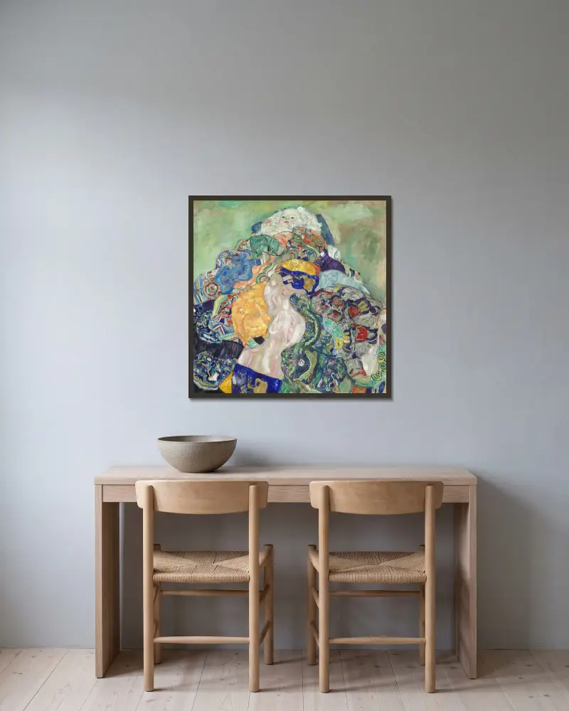 Baby (Cradle) av Gustav Klimt inramad på en vägg
