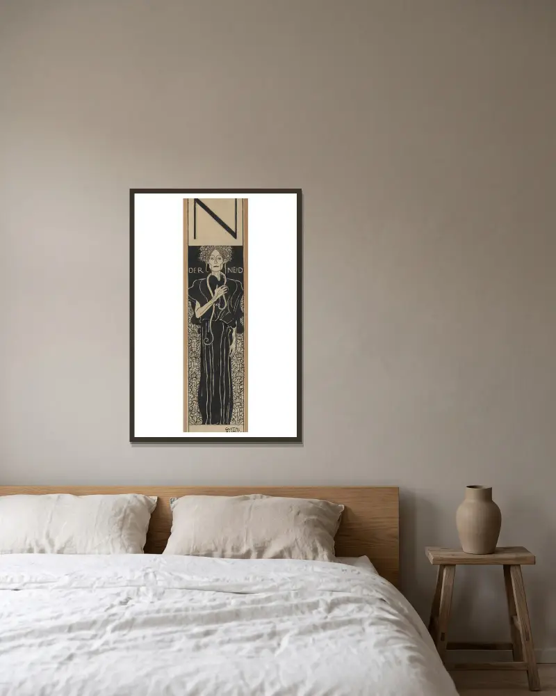 Der Neid von Gustav Klimt gerahmt an einer Wand