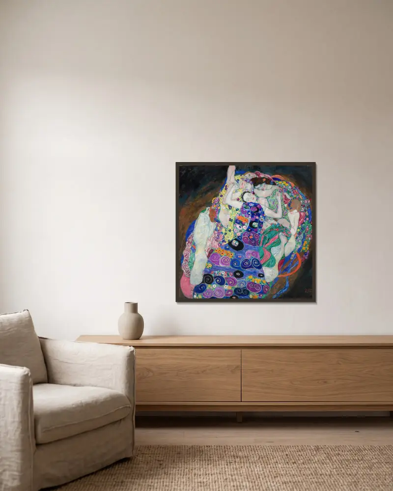 Die Jungfrau von Gustav Klimt gerahmt an einer Wand