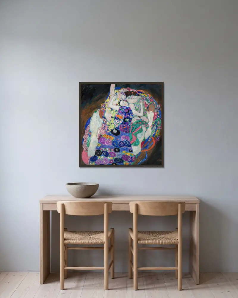 Die Jungfrau von Gustav Klimt gerahmt an einer Wand
